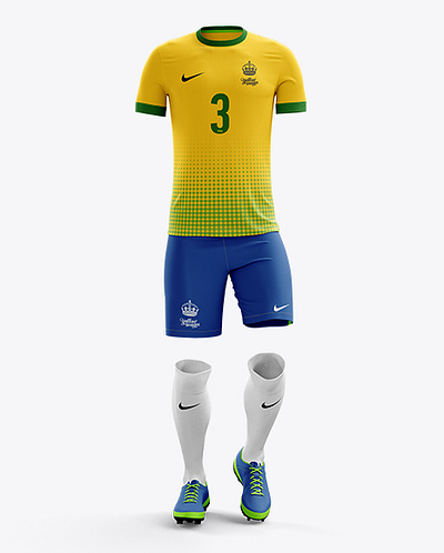 Free Download PSD Men’s Full Soccer Kit Mockup - Front View branding mockup free digital mockup
