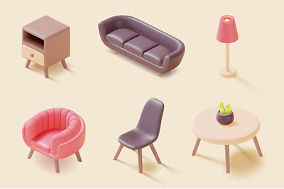 Tiny Furniture 3d blender cartoon character design furniture graphic design illustration