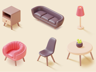 Tiny Furniture 3d blender cartoon character design furniture graphic design illustration