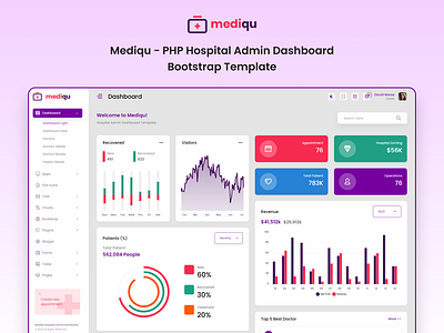 Mediqu - PHP Hospital Admin Dashboard Bootstrap Template admin dashboard branding creative design illustration logo php framework product design social media post template ui ui design uiux user experience user interface ux design web design website