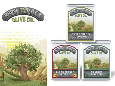 Horse Rock Olive Oil Label branding handdrawn illustration label olive packaging