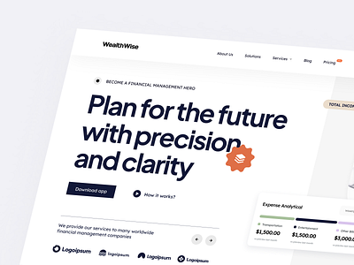 WealthWise - Financial Management Hero Header creativedesign financedesign financialmanagement fintech fintechdesign graphicdesign heroheader userinterface