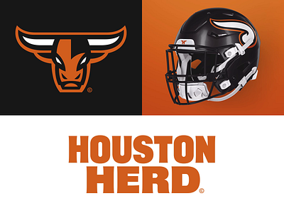 16/32 – Houston Herd branding bull design football graphic design houston illustration logo sports sports branding texas typography western