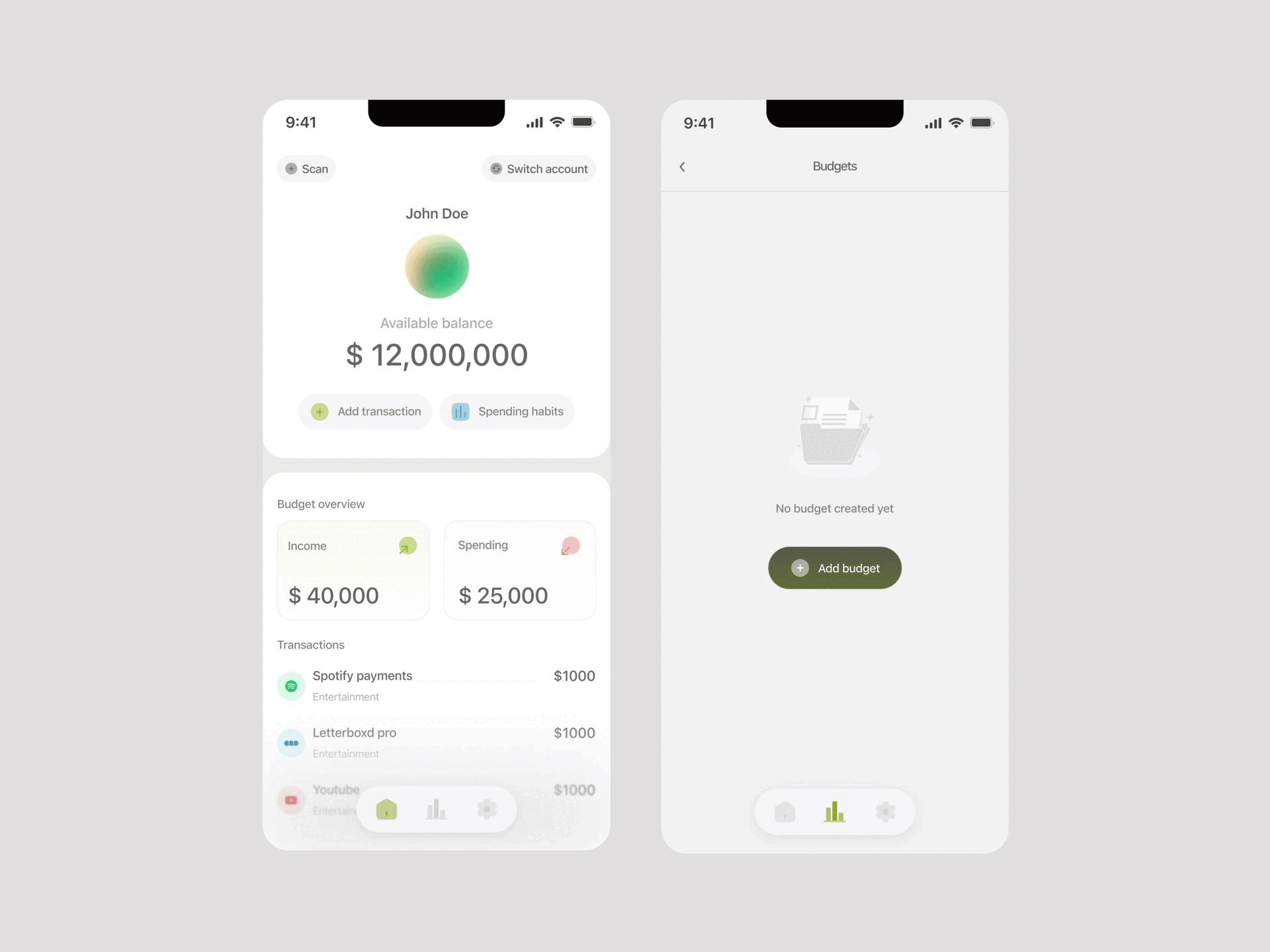 Budget app UI exploration animation design mobile deisgn ui