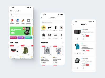 QuickMart — Ecommerce App app app design app ui banner design ecommerce ecommerce app homepage layout minimal mobile app mobile app design my cart ui ui design ui ux ui ux design user interface ux ux design