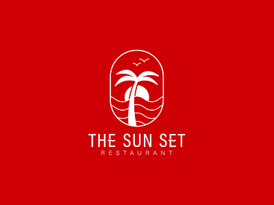 THE SUN SET RESTAURANT LOGO coconut tree logo hotel logo logo design nature logo restaurant logo sea logo sun set logo sun set restaurant logo