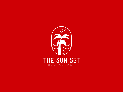 THE SUN SET RESTAURANT LOGO coconut tree logo hotel logo logo design nature logo restaurant logo sea logo sun set logo sun set restaurant logo
