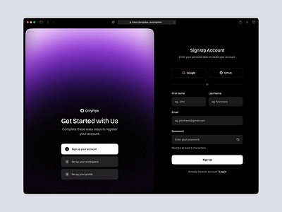 Dark Sign Up Page auth auth page authentication clean design form input field inputs login login page register register page register website sign up ui ui design uiux user interface web web design website