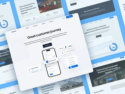 Spense - Financial Management Tool blue branding design desktop app finances fintech hero section illustration landing page logo payments streamline typography ui ux vector website