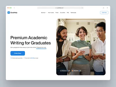 Writing for Graduates Hero Section academic blue branding clean ui design diploma graduates hero hero section interface landing landing page platform student students ui website writing