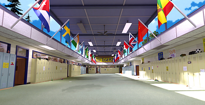 School: Flag Hall 3d background art blender