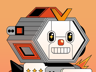 V Robot branding design digital editorial ethereum generative icon illustration indonesia laptop mecha nft orange rare robot smile star ui vector