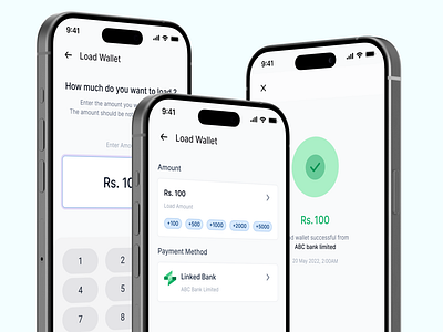 Digital Wallet Load/Topup Balance UIUX banking app ui digital wallet digital wallet topup input form load balance mobile banking topup mobile topup ui mobile wallet money input successful page ui topup balance ui uiux ux