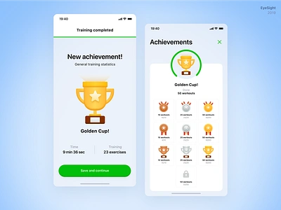 EyeSight achievements awards casual eyesight mobile app training ui wellness