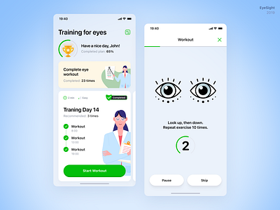 EyeSight casual eyesight mobile app training ui wellness workout