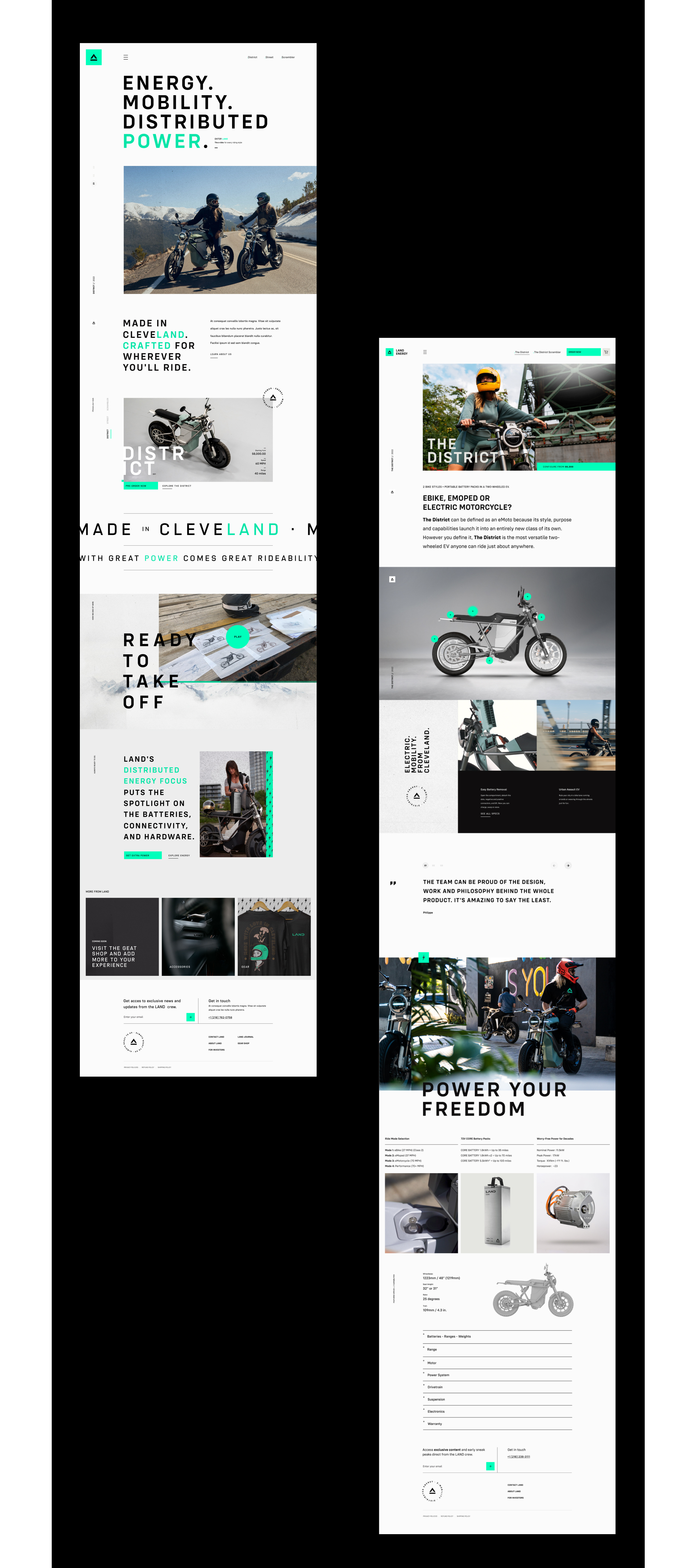 LAND Energy bikes branding clean cleveland design electric energy green homepage minimal motorcycle ohio product ride sports ui ux web design website white