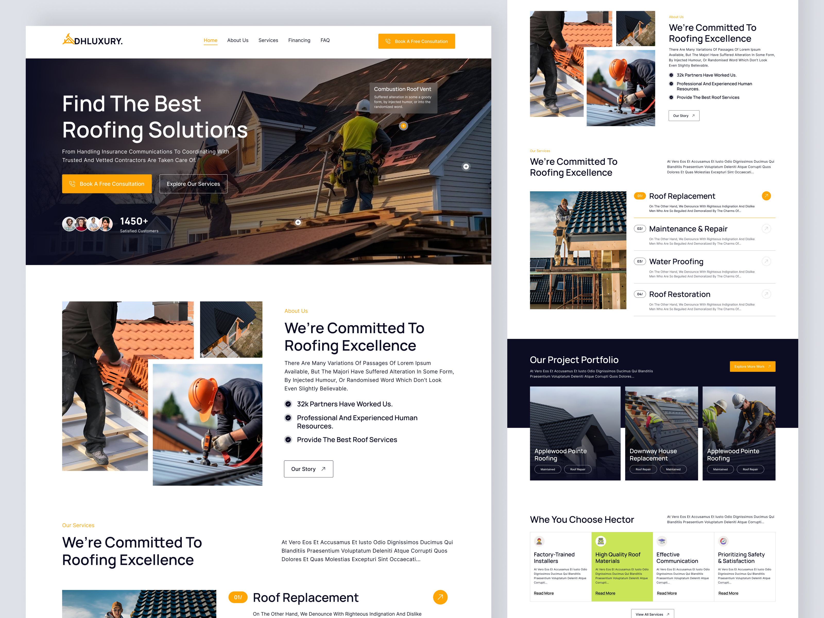 Example of Roofing Landing Page Website Design