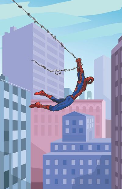 Swing Away city hero illustration man spider superhero swing swinging vector web