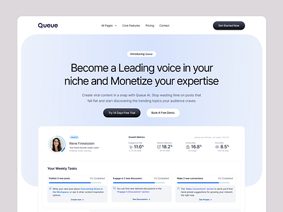 Landing Page Redesign - Queue branding design designer landing page redesign ui ux ux webdesign