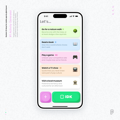 Random Activity Generator app concept daily ui ios mobile ui