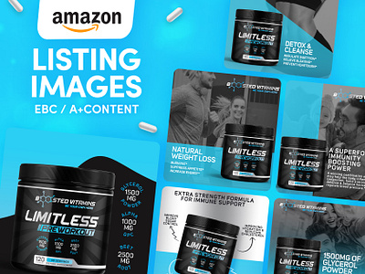 Product listing images design for amazon | Limitless Pre-Workout a content amazon ebc amazon listing amazon listing images ebc design infographic listing images nutration pre workout product infographic supplement