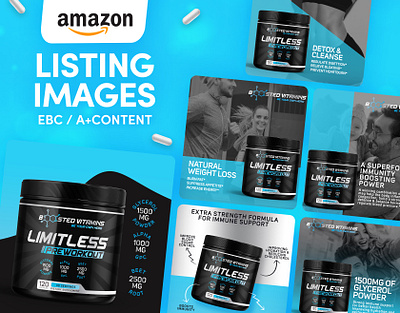 Product listing images design for amazon | Limitless Pre-Workout a content amazon ebc amazon listing amazon listing images ebc design infographic listing images nutration pre workout product infographic supplement