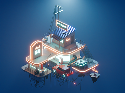 CLOUD STATION 3d art 3d artist 3d illustration 3d rendering artwork blender blender 3d blender3d cloud cloud station design diorama illustration isometric low poly station ui ux