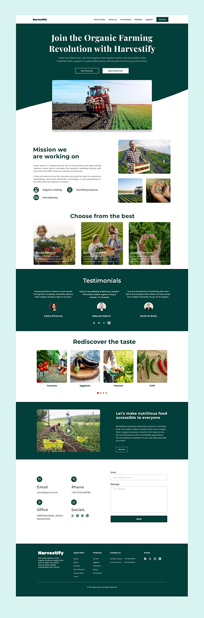 Harvestify | Full Landing Page agriculture b2b b2c bran farming fruits graphic design harvest harvestify landing page organic food ui ux vegetables website ui