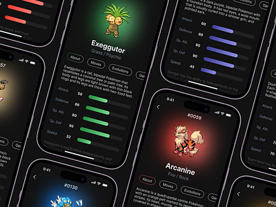 Pokédex - App Concept app app design black clean collect design digital design game gaming interface iphone pokedex pokemon product design simple ui ui design user interface ux white