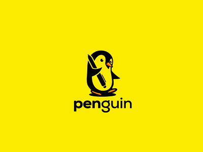 Penguin Holding a Pen Logo Project animal branding creative logo creative penguin logo cute logo design graphic design logo pen penguin logo penguin logo penguin pen logo vector