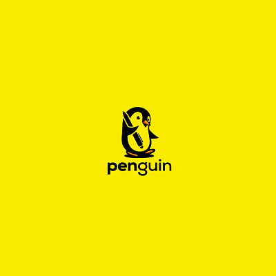 Penguin Holding a Pen Logo Project animal branding creative logo creative penguin logo cute logo design graphic design logo pen penguin logo penguin logo penguin pen logo vector