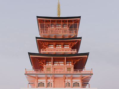 Seiganto-ji temple 3d architectury blender japanese nacho falls temple