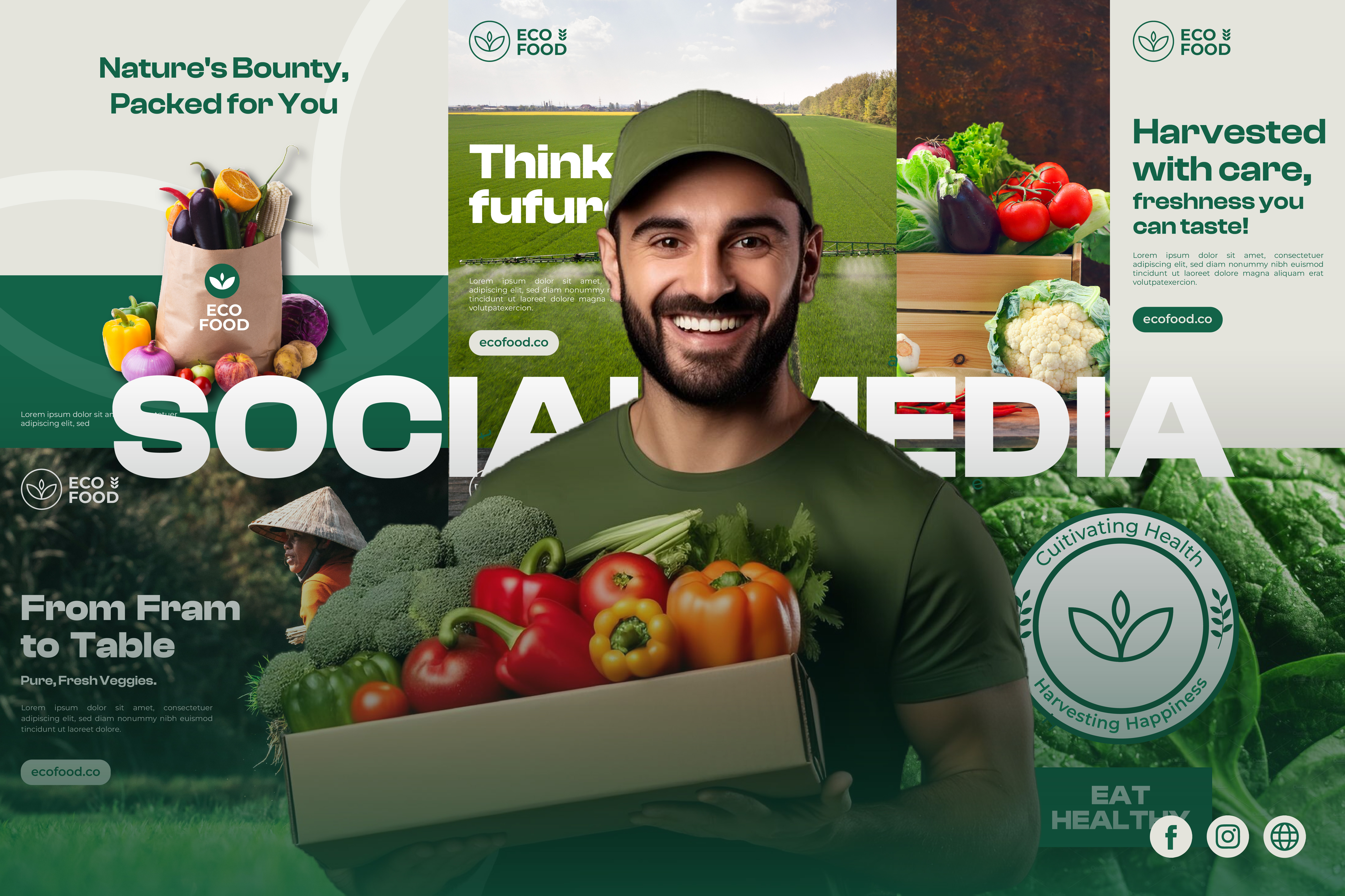 Social Media Design - ECO FOOD aggriculture branding design facebook ads facebook banner facebook post food graphic design green instagram post instagram stories instagram story template instagram template social media banner social media pack social media post social media templates