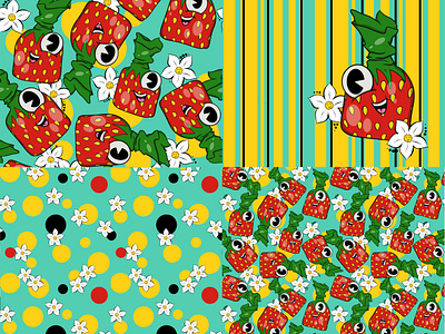 Strawberry Candy Pattern Collection adobe fresco character design digital art illustration pattern design procreate strawberries surfacepattern