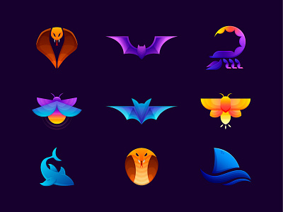 Gradient Animal Logos animals logo bat logo cobra logo design firefly logo gradient logo logo logo collection scorpion logo trendy logo