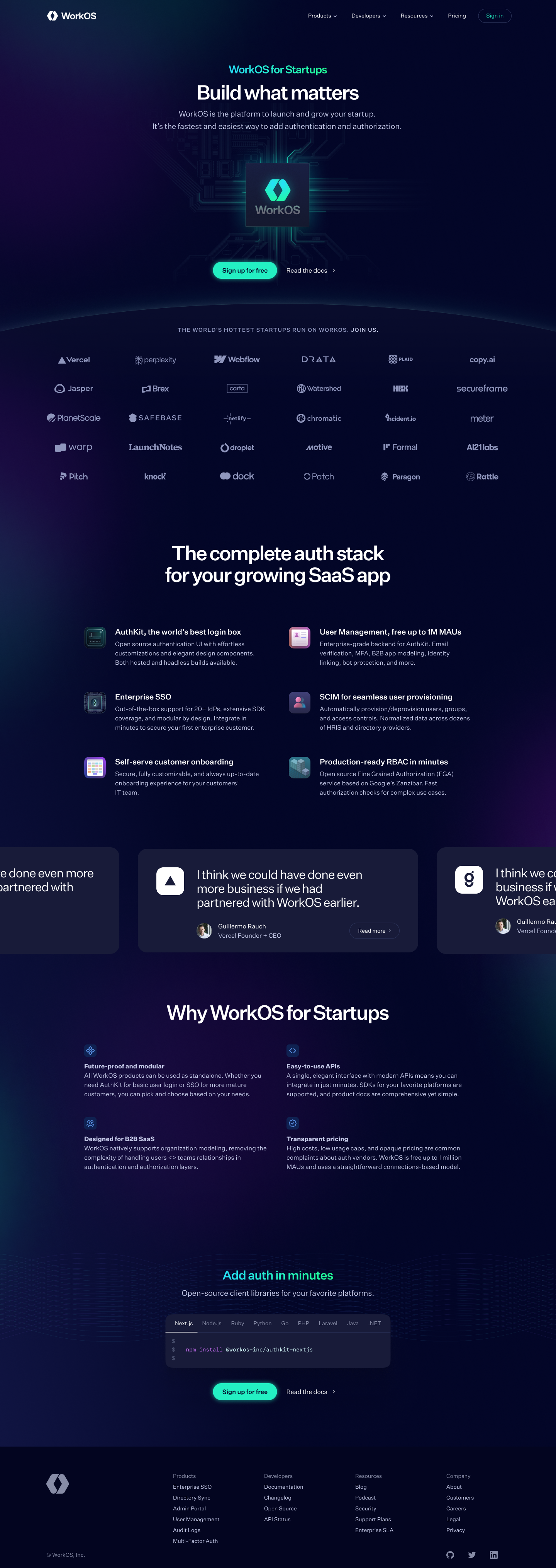 WorkOS landing page design developers landing page website