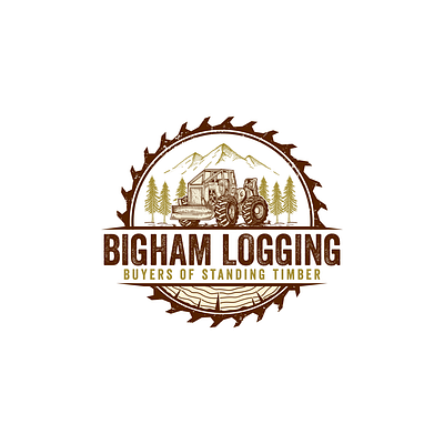 Logo Illustration by Angon Graphic branding classic emblem engrave graphic design hand drawn heavu machine heavy machine idea illustration logging logo mountain pine timber vector vintage wood