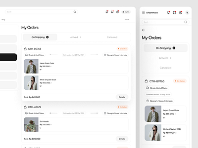 Urbanmuse - Fashion Ecommerce [My Orders] b2b checkout clean design ecommerce fashion list marketplace my order order shipping ui uidesign web design website design