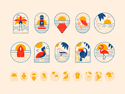 Beach Club Logo Collection animals logo cute logo flat light house. logo logo logo collection palm tree logo pelican logo seagul logo toucan logo vector illustration