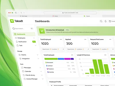 Taledat - HR Dashboard clean dashboard employee management green hr hr dashboard human resource job management minimalist saas saas product ui ux