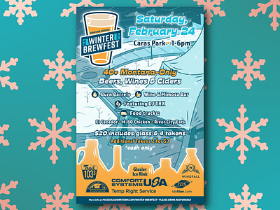 Winter BrewFest 2024 beer branding brewfest cartoon cider design festival folk graphic design illustration missoula montana outdoors park poster promotion social media vector wine winter