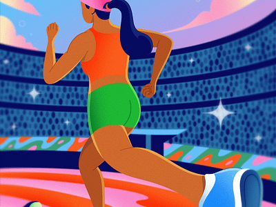 Running health illustration olympics perspective psychedelic running sports summerolympics track vintage woman