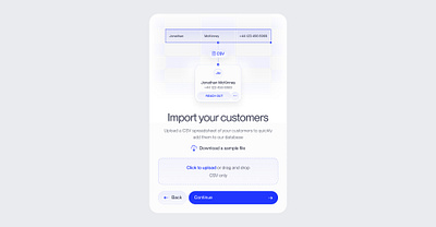 Import your customer — Payments SaaS b2b b2b saas components crm file upload fintech illustration import minimal modal modern payments product design saas ui ux