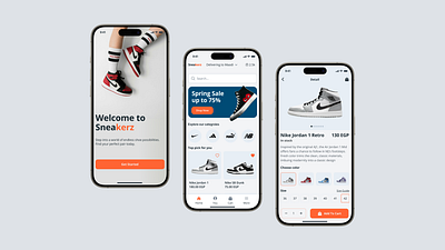 Online Shoes App - Sneakerz app ui appdesign appui detailscreen ecommerce homescreen mobile app mobileapp mobiledesign online shop app shoes shoes app shoesapp sneakers ui ux