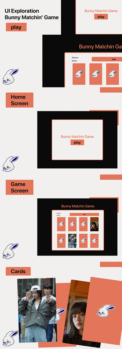 UI Exploration Bunny Matchin' Game game design illustration ui uidesign uiux userinterface web design