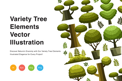 Variety Tree Elements Vector Illustration flora