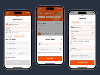 Seamless Fund Deposit and Crypto Transactions – Mobile UI Design buy crypto credit card crypto management crypto transactions debit card ethereum fund deposit kenyan shilling m pesa payment methods portfolio management sell crypto send crypto transaction details user friendly