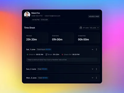 Employee Timesheet Log beautiful dark mode dashboard gradient landing page log logo mesh table timesheet ui ux