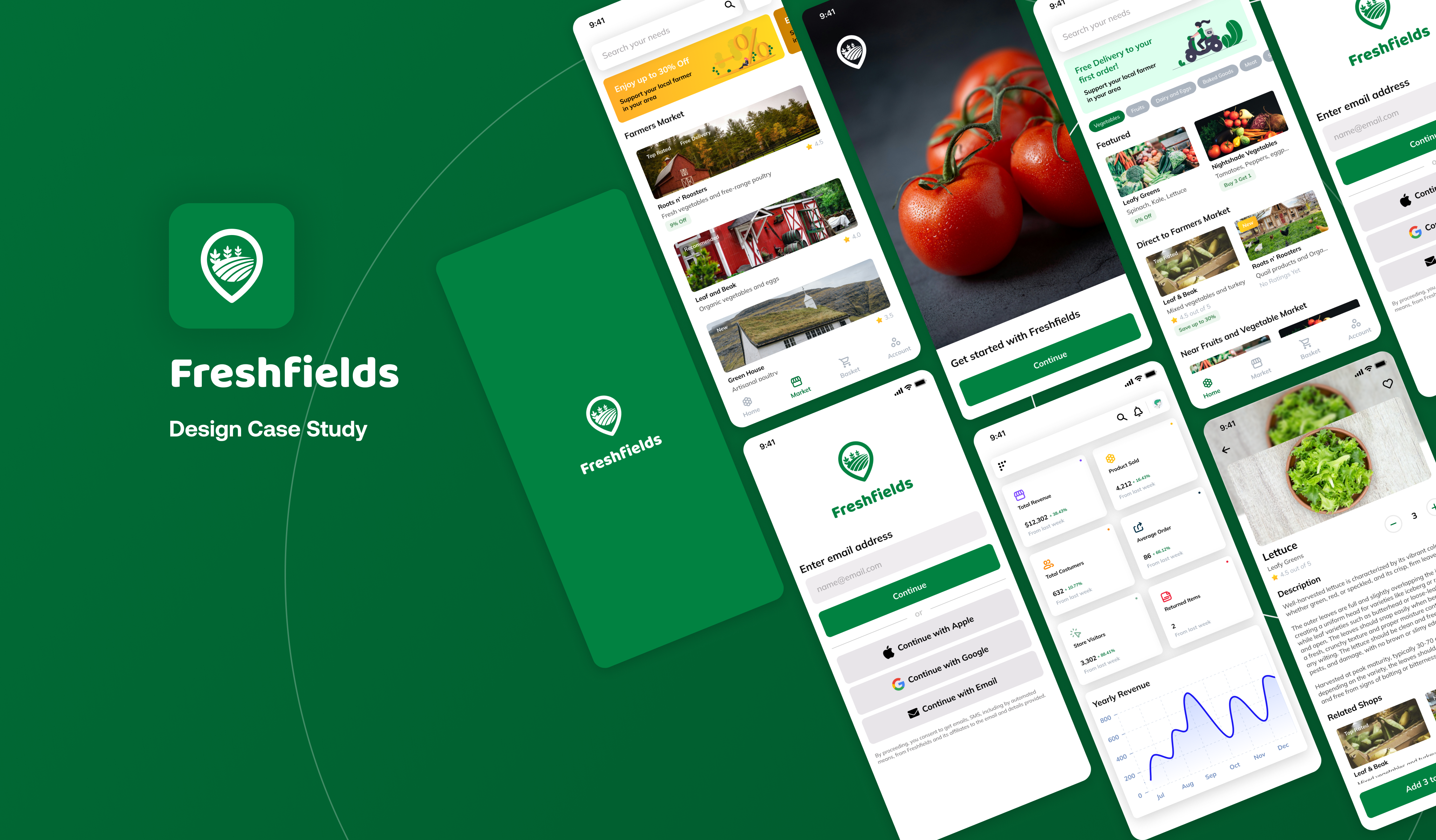 Freshfields - UI/UX Mobile App animation brand branding case study design system farmer app figma illustration logo mobile app mobile design motion graphics organic research style guide ui uiux ux vegetable