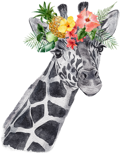 Watercolor Giraffe - Flowers In Head Portrait For T-Shirt design illustration